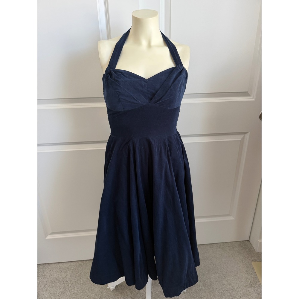 Anthropologie Girls from Savoy Navy Corduroy Halter Dress Size 2 Coquette